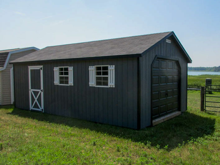 A-frame garage positioned beside a residential property
