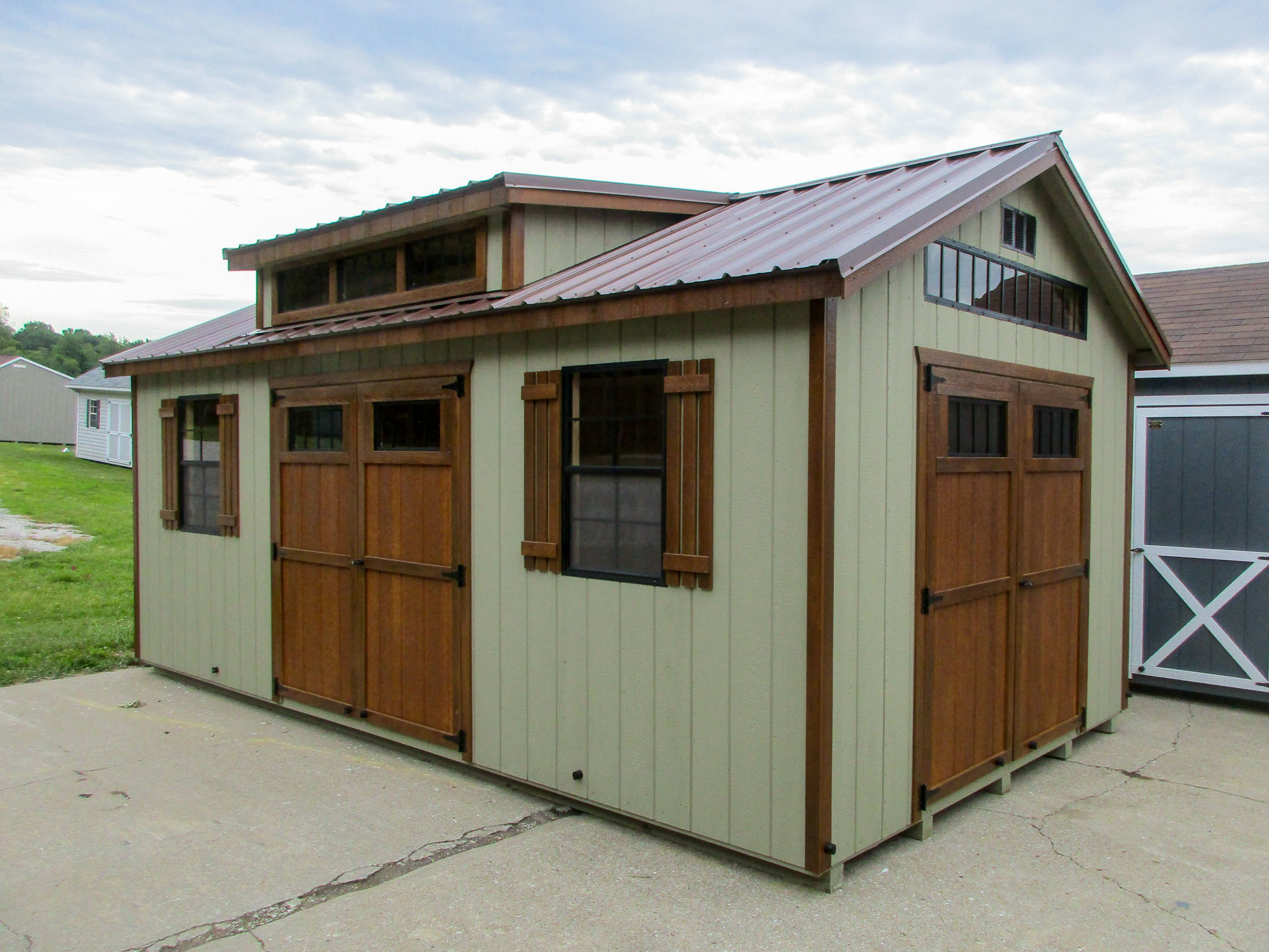 Custom Cape Cod Shed with coordinated siding and roof